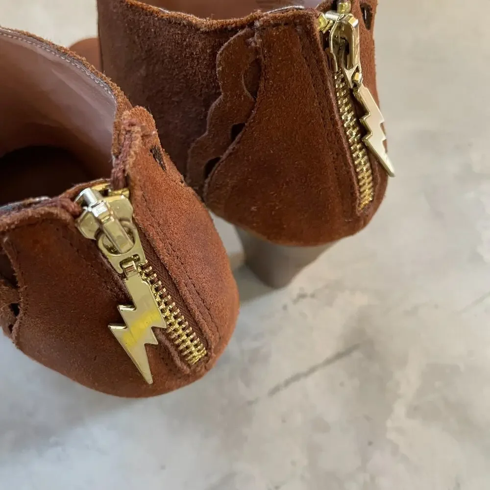 Betsy Johnson Suede Western Boots 7 Brown Boho Rocker Festival High Heel Booties